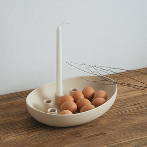 Home Decor Empty Matte Egg Shape Candle Plate Holder Big Ceramic Candle Bowl for Candles