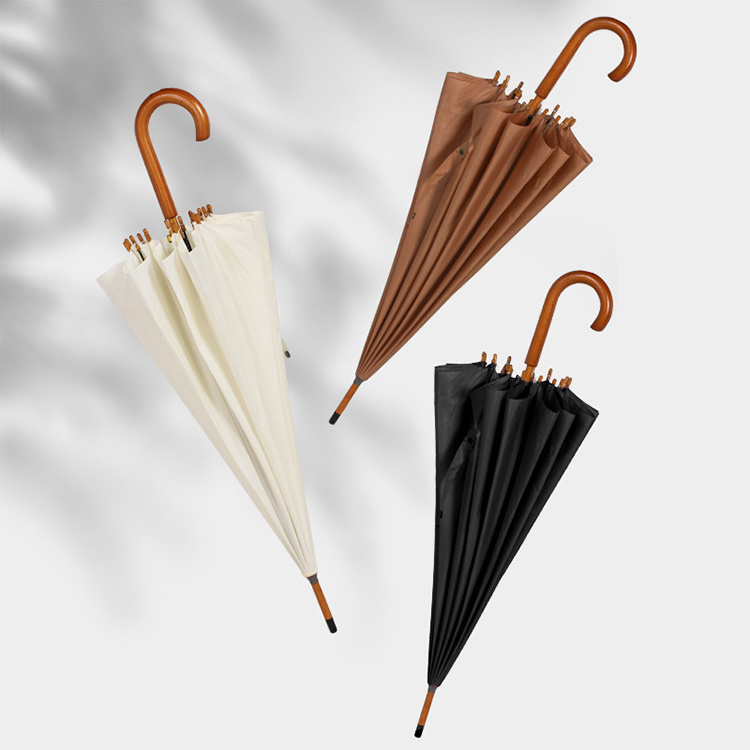 Yubo Auto Open Hand Close Eco Wooden Handle OEM Custom Logo Printing Long Straight Umbrella