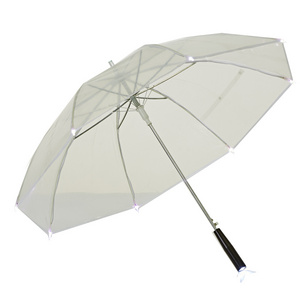 Yubo 23 inch Clear Led Luminous Glow Light POE Umbrella For Adults Iron Tube Stretch Support  Transparent Umbrella