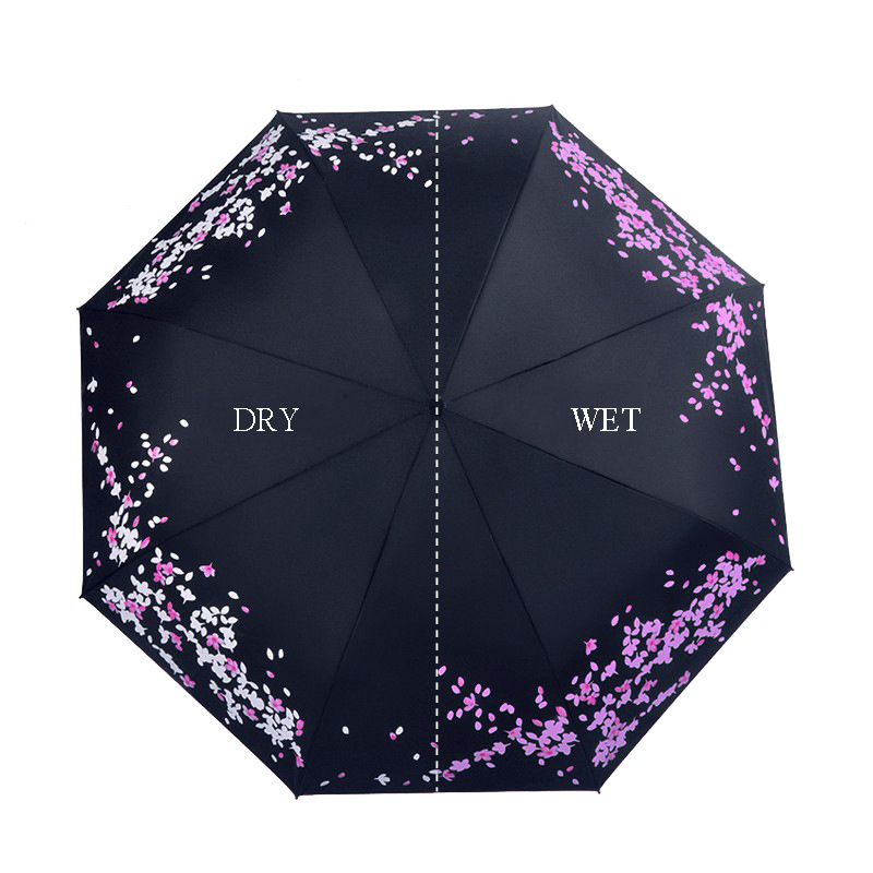 Yubo 21 Inch Japanese Sakura Flower Print Rainy Season Products Color Change Umbrella 3 Fold Umbrella Promotional Umbrella