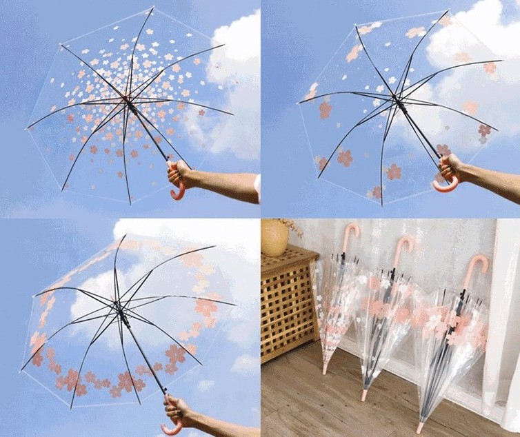 YUBO Cute Souvenir Gifts Sakura Cherry Auto Open Transparent Clear POE Umbrella