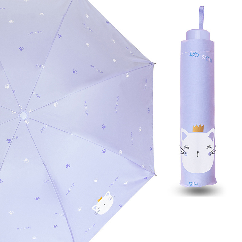 Yubo 21 inch manual open umbrella japanese style portable uv protection cartoon printing 3 folding cats umbrella