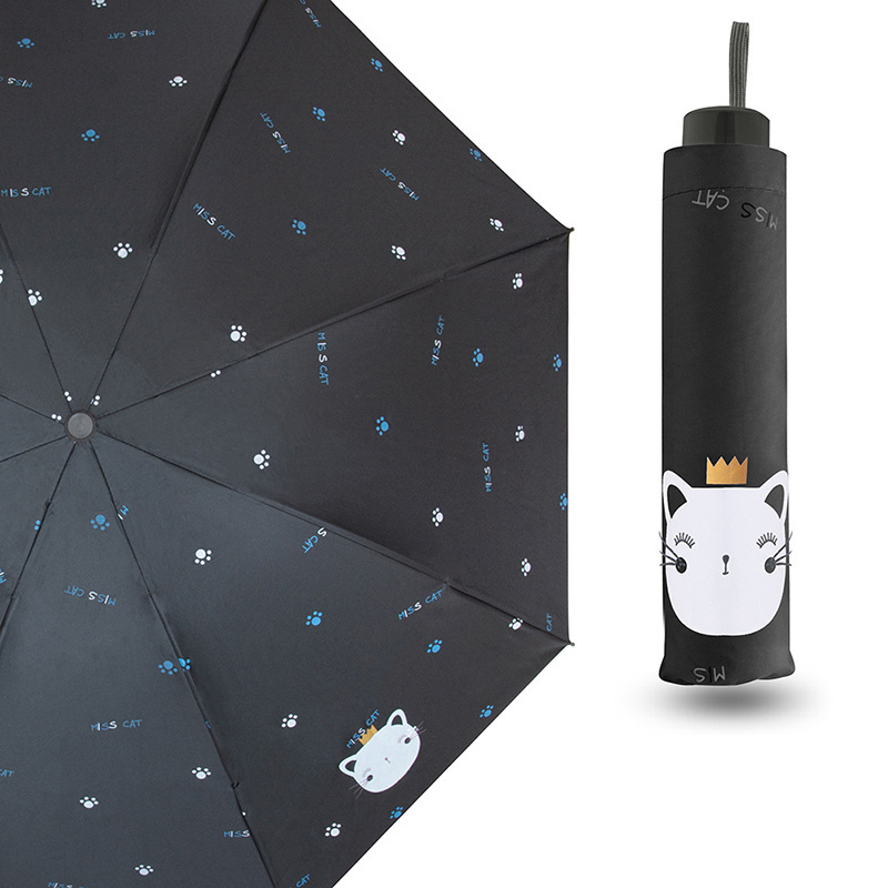 Yubo 21 inch manual open umbrella japanese style portable uv protection cartoon printing 3 folding cats umbrella