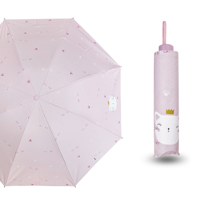 Yubo 21 inch manual open umbrella japanese style portable uv protection cartoon printing 3 folding cats umbrella