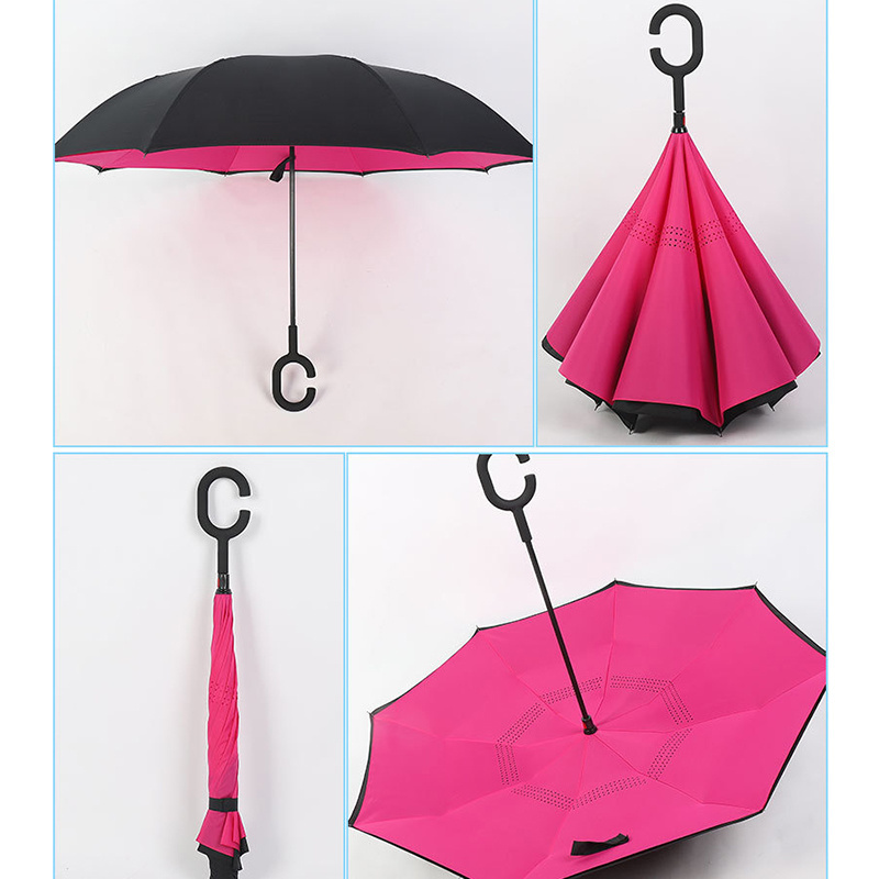 Yubo 23 inch Colorful Inverted Umbrellas Advanced C-shaped Handle Windproof Double Layer Reverse Inverted Umbrellas