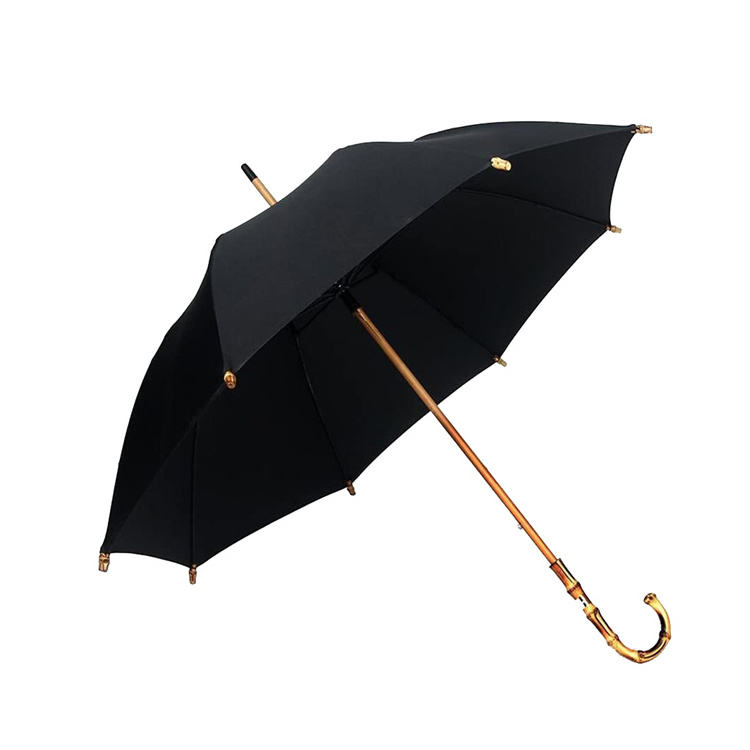 Auto Opening Vintage Style J Shaped Bamboo Handle Straight Umbrella