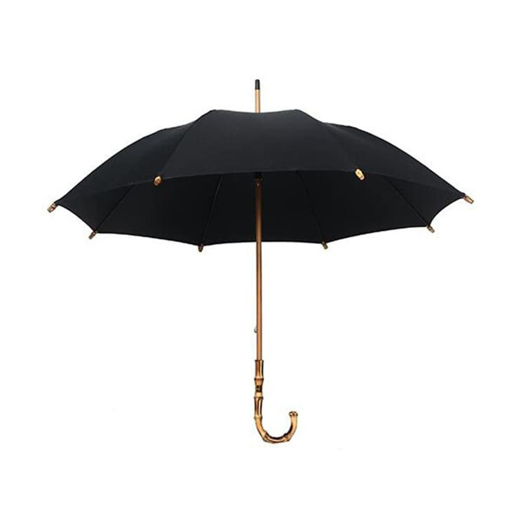 Auto Opening Vintage Style J Shaped Bamboo Handle Straight Umbrella