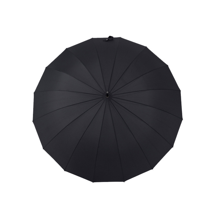 25 inch 16 ribs Outdoor Auto Open Large Size Black Umbrella for Adults