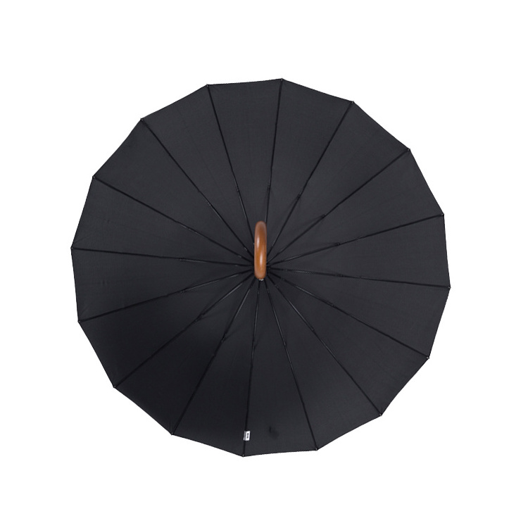 25 inch 16 ribs Outdoor Auto Open Large Size Black Umbrella for Adults