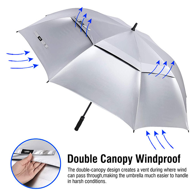 Yubo Auto open 27 inch 8 ribs double canopy silver uv coating windproof golf club promotion golf umbrella