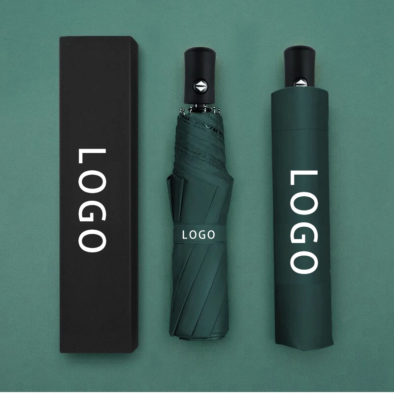 YB Wholesale promotional 3 folding uv automatic umbrella for rain windproof Custom umbrella with logo prints