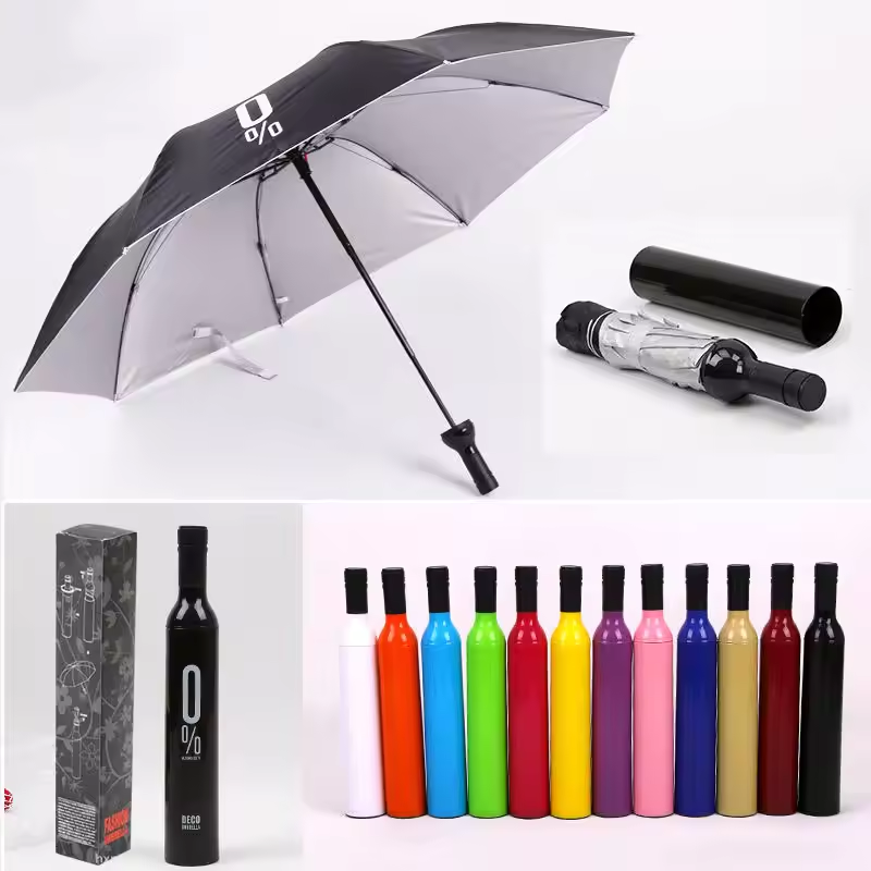 YB Custom Wholesale Cheap Print Bottle Beer 3 Folding Wine Umbrella