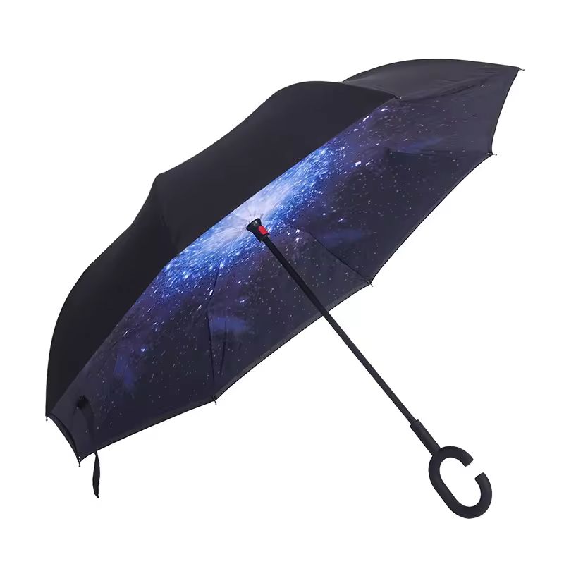 YB Wind resistant hands free inverse inside out c handle smart reverse upside-down double layer inverted umbrella