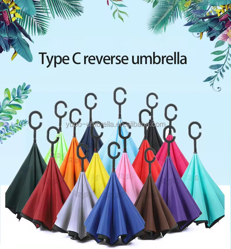 YB Wind resistant hands free inverse inside out c handle smart reverse upside-down double layer inverted umbrella