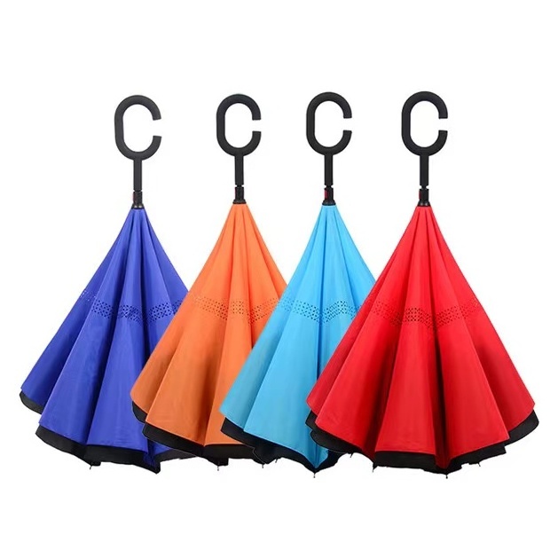 YB Wind resistant hands free inverse inside out c handle smart reverse upside-down double layer inverted umbrella