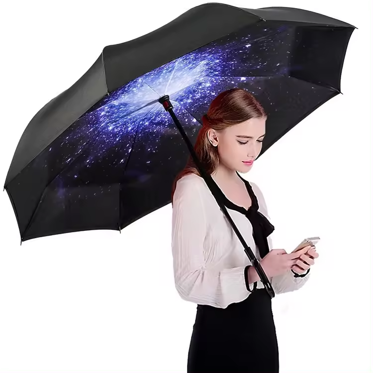 YB New Inverse Car Umbrella with Logo Custom Double Layer Inside Out C Shape Handle Design Inverted Folding Reverse Umbrella