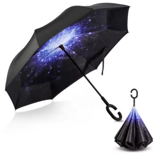 YB New Inverse Car Umbrella with Logo Custom Double Layer Inside Out C Shape Handle Design Inverted Folding Reverse Umbrella