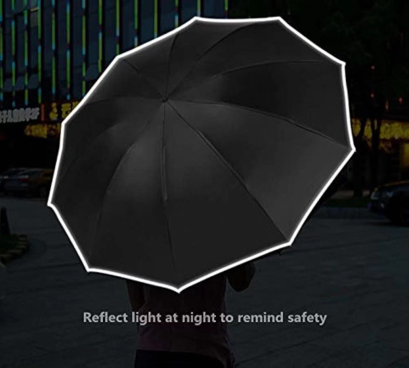 YB High Quality Wholesale Custom 3 Fold Automatic Flashlight Umbrella With LED Light Handle With Reflective Stripe