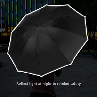 YB High Quality Wholesale Custom 3 Fold Automatic Flashlight Umbrella With LED Light Handle With Reflective Stripe