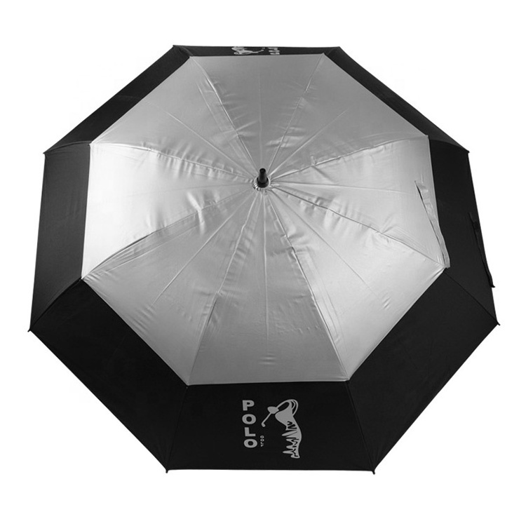 silver UV protection air vented windproof golf course umbrella for golf cart