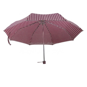 Yubo 21" 3 fold manual open red checker print aluminum frame umbrella xiamen umbrella factory