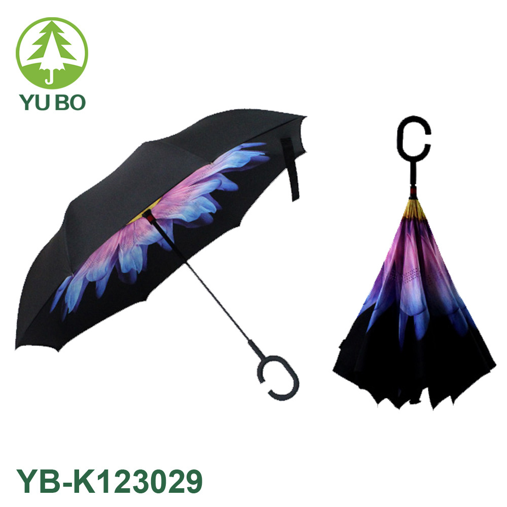 Double Layer Flower Print Design Inverted Upside Down Umbrella for Car