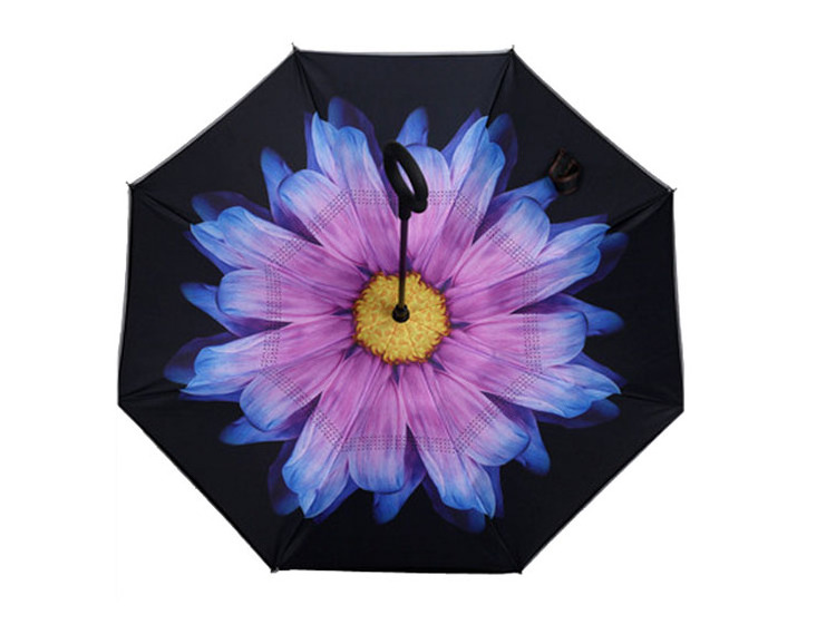 Double Layer Flower Print Design Inverted Upside Down Umbrella for Car