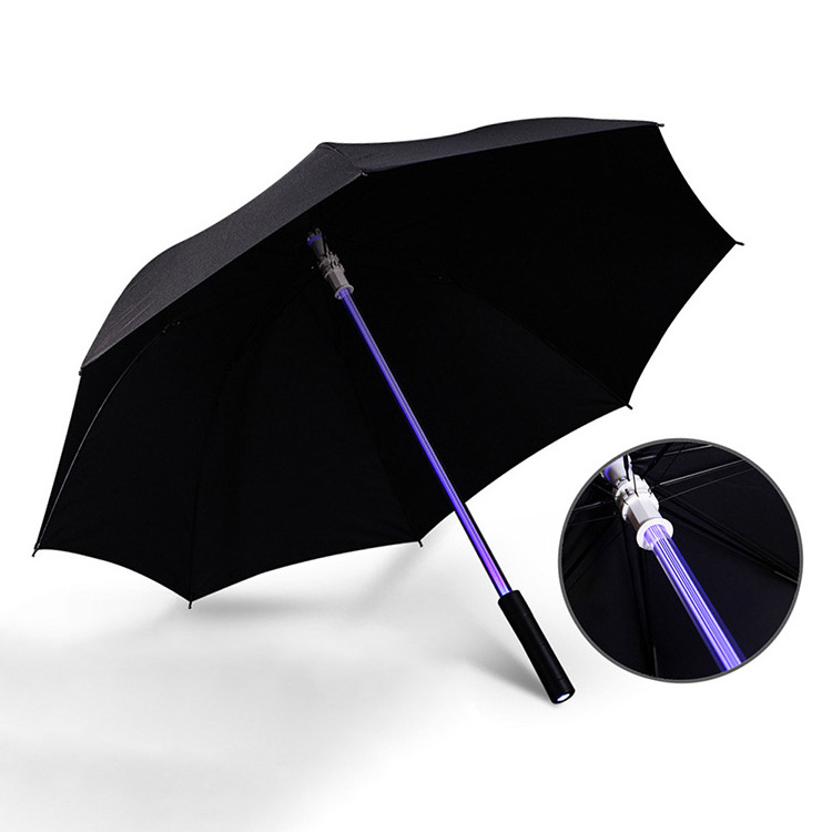 Black Color Straight Star Light LED Umbrella with LED Torch Light