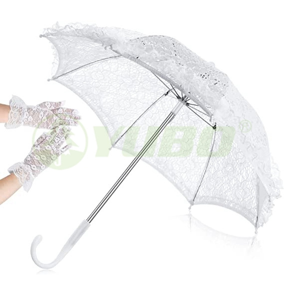 Yubo White Lace Parasol Wedding Bridal Flowers Embroidery Umbrella Vintage Romantic Korean Design Sun Umbrella