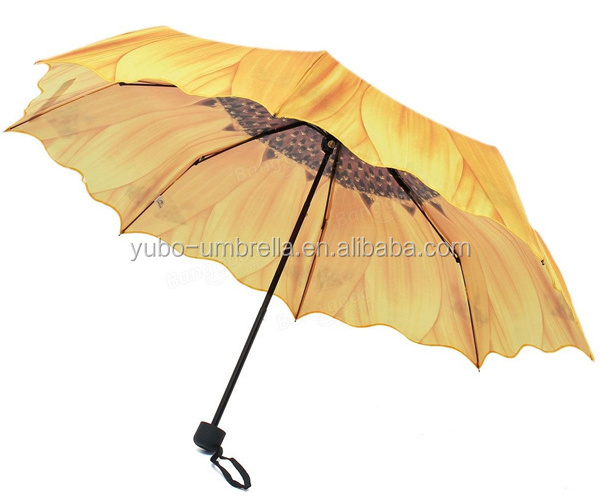 YUBO 21 Inch 8 Ribs Sunflower Polyester Folding Rain Umbrella