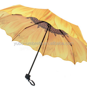 YUBO 21 Inch 8 Ribs Sunflower Polyester Folding Rain Umbrella