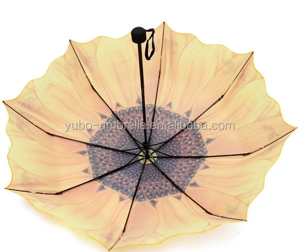 YUBO 21 Inch 8 Ribs Sunflower Polyester Folding Rain Umbrella