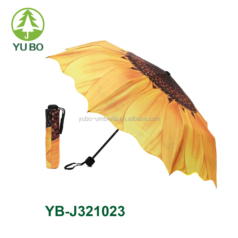 YUBO 21 Inch 8 Ribs Sunflower Polyester Folding Rain Umbrella