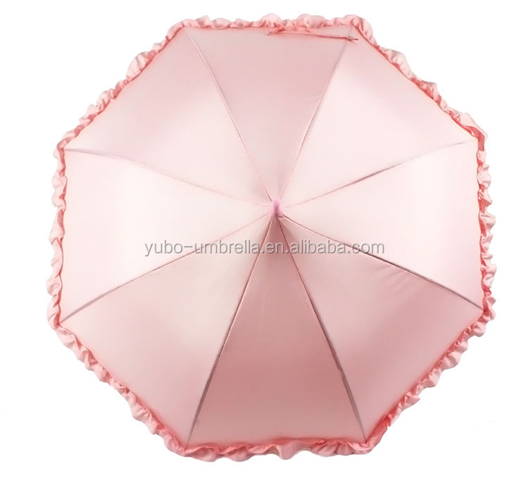 Pretty Pink Color Purfle Edge Auto Open Pagoda Princess Umbrella for Ladies