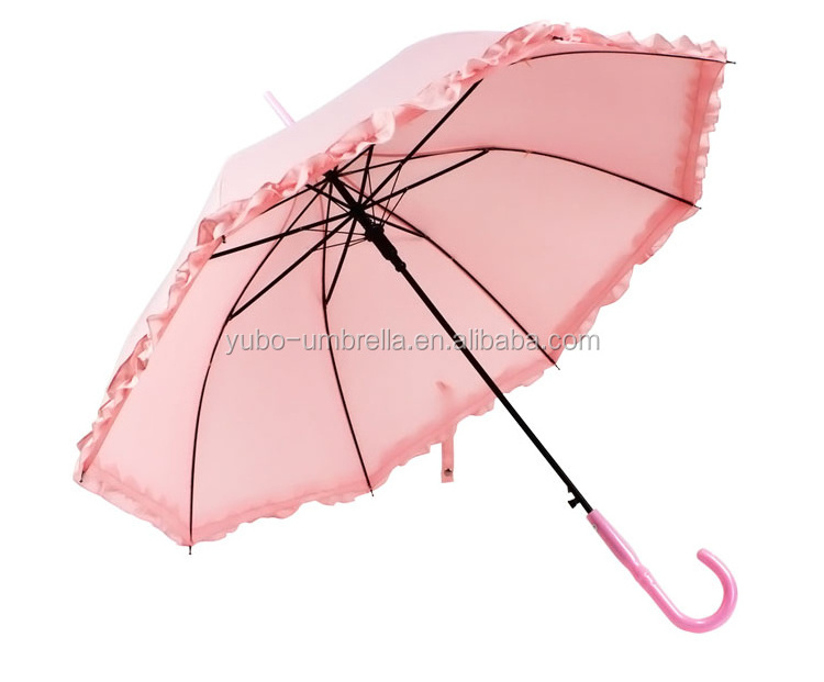 Pretty Pink Color Purfle Edge Auto Open Pagoda Princess Umbrella for Ladies