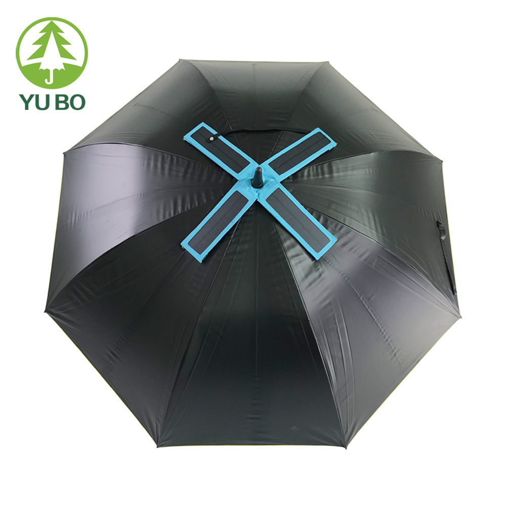 27 inch 8k Black UV Coated Outside Solar Panel Fan Umbrella for Summer