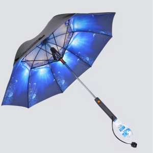 YB New Windproof Large Battery Cooling Air Fan Umbrella with Water Spray Mist