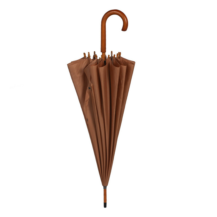 Yubo Auto Open Hand Close Eco Wooden Handle OEM Custom Logo Printing Long Straight Umbrella