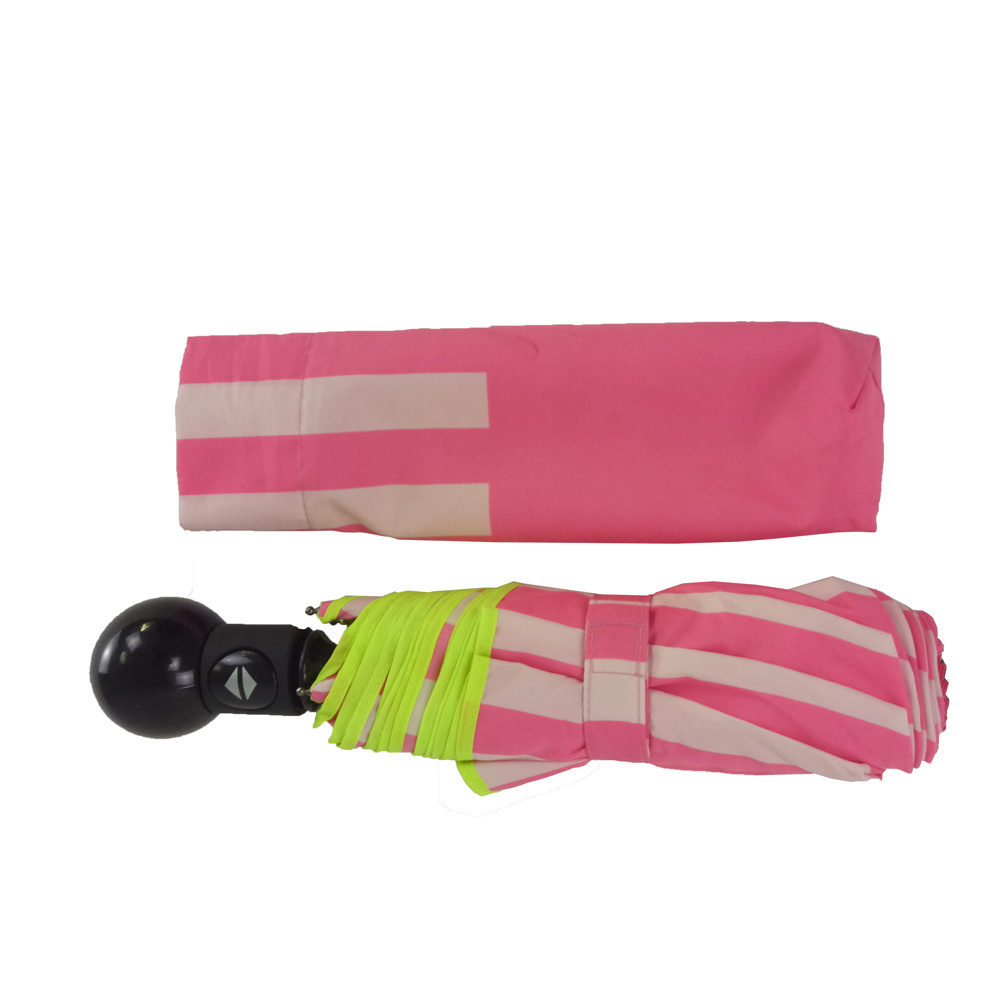 Yubo 21 inch Three Folding Striped Fabric With Color Coating  Umbrella Portable Umbrella Case With Customized