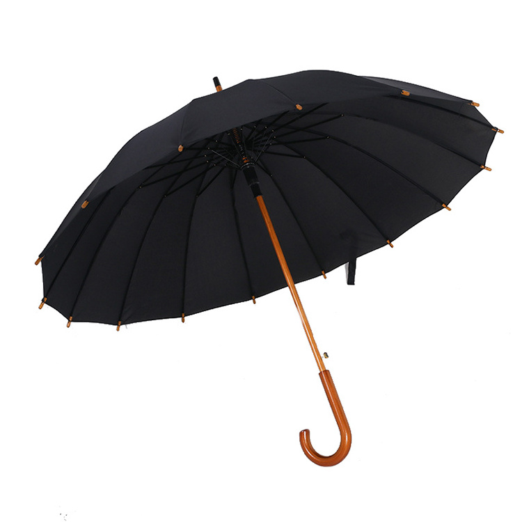 Yubo Auto Open Hand Close Eco Wooden Handle OEM Custom Logo Printing Long Straight Umbrella