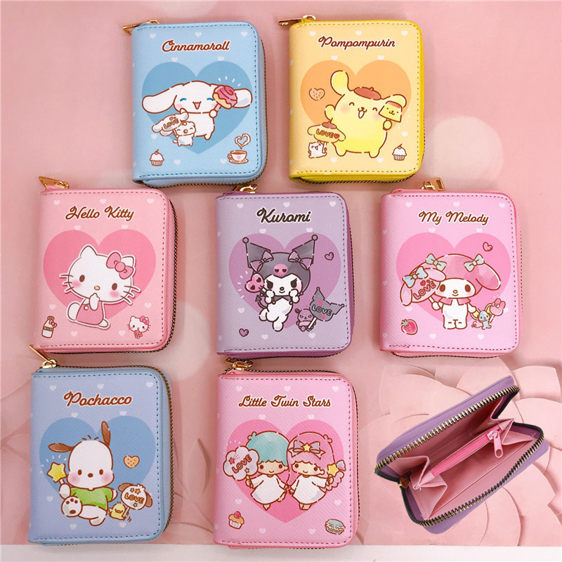 Yubon Wholesale Cartoon Sanrioed Children's Wallet Anime My Melody KuromiPU Leather Coin Zipper Bag School Student Kids Gift