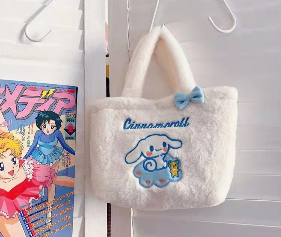 Cute Girl Plush Small Square Bag Handbag Large Capacity Cinnamoroll Melody Tikunomi Cartoon Student Crossbody Bag Gift Wholesale