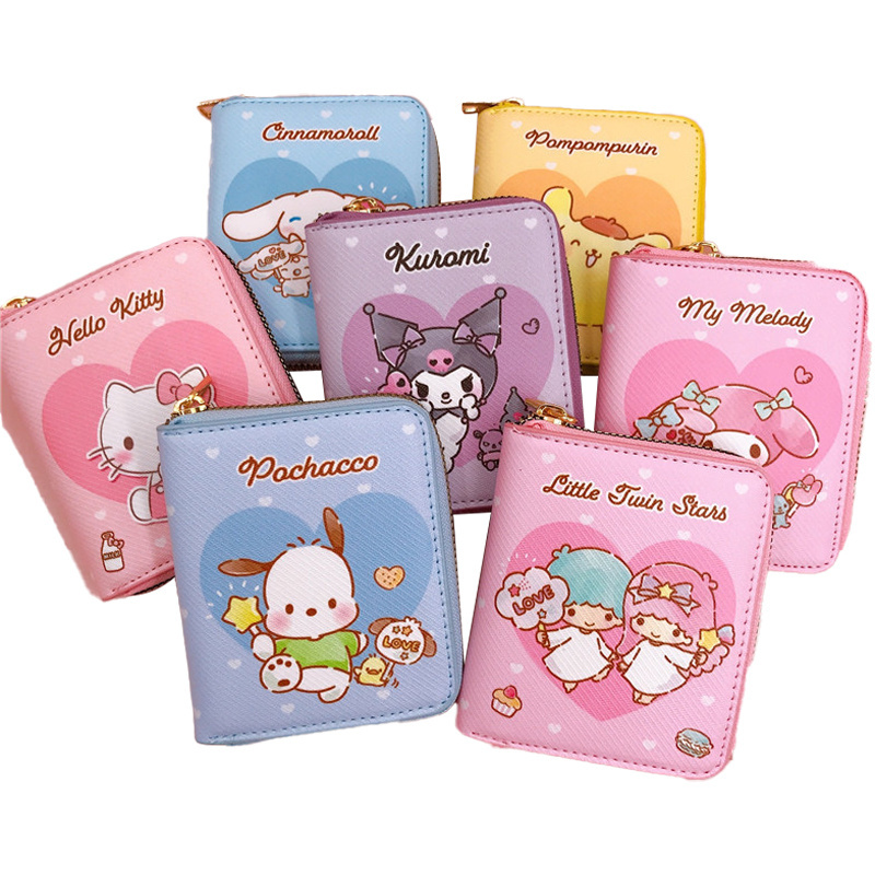 Yubon Wholesale Cartoon Sanrioed Children's Wallet Anime My Melody KuromiPU Leather Coin Zipper Bag School Student Kids Gift