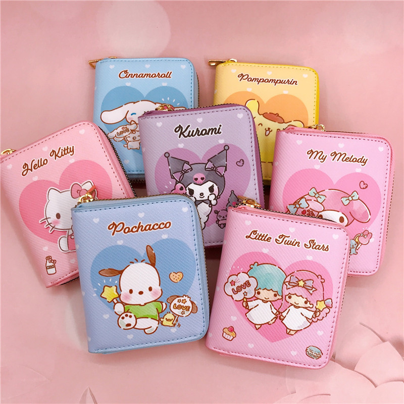 Yubon Wholesale Cartoon Sanrioed Children's Wallet Anime My Melody KuromiPU Leather Coin Zipper Bag School Student Kids Gift