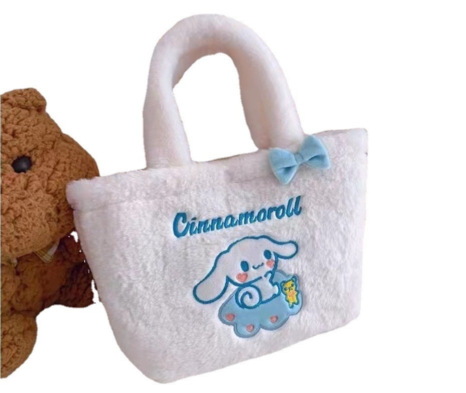 Cute Girl Plush Small Square Bag Handbag Large Capacity Cinnamoroll Melody Tikunomi Cartoon Student Crossbody Bag Gift Wholesale