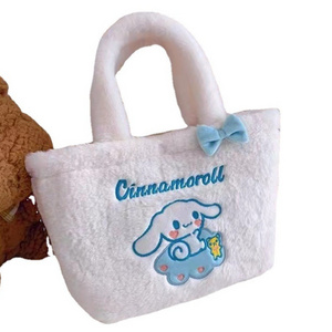 Cute Girl Plush Small Square Bag Handbag Large Capacity Cinnamoroll Melody Tikunomi Cartoon Student Crossbody Bag Gift Wholesale