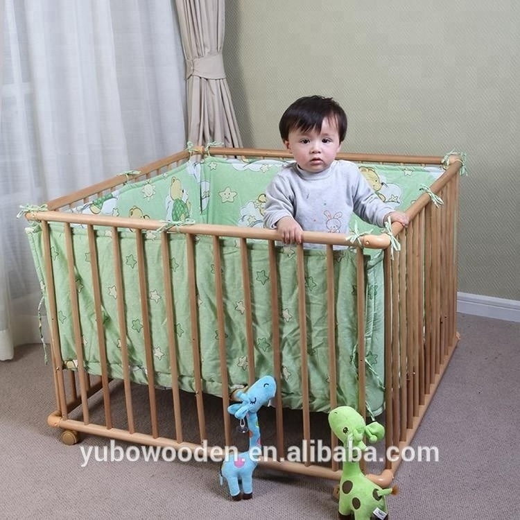 hotsale European Wooden Kids Play Center Yard adjustable Baby square Playpen bed wholesale