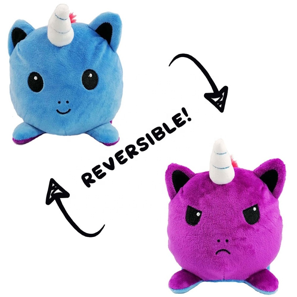 Plushy reversible plush cute funny mini unicorn stuffed emotion toys reversible unicorn plushie