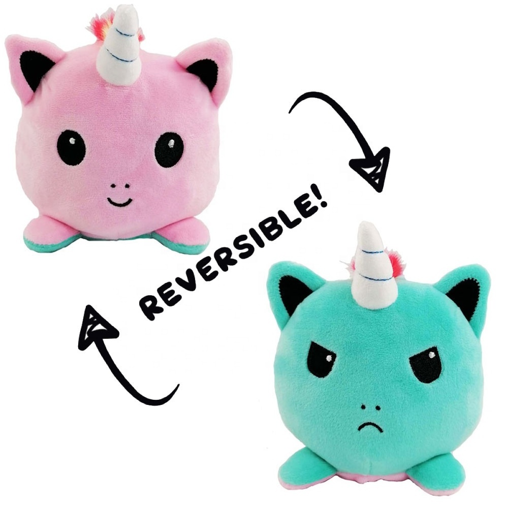 Plushy reversible plush cute funny mini unicorn stuffed emotion toys reversible unicorn plushie