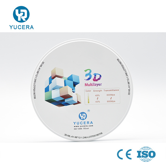 YUCERA 3D Plus Multilayer Dental Zirconia Pucks for Dental Lab Materials to Make Porcelain Machinery Online Technical Support